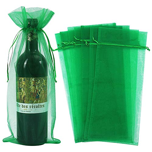 30 bolsas de organza para vino, bolsas de malla transparente para regalo de vino, fundas para botellas, vestidos con cordón para Navidad (verde)