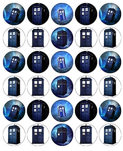 30 decoraciones para cupcakes de Dr Who Tardis comestibles de papel de oblea para tartas de cumpleaños