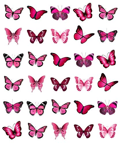 30 obleas comestibles para cupcakes, diseño de mariposas, color rosa