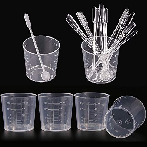 30 paquete de 60 ml taza de mezcla de plástico de medición vasos transparentes tazas graduó con Paquete 30 de agitación bares palos kit de mezcla de plástico para la mezcla de pintura de resina epoxi