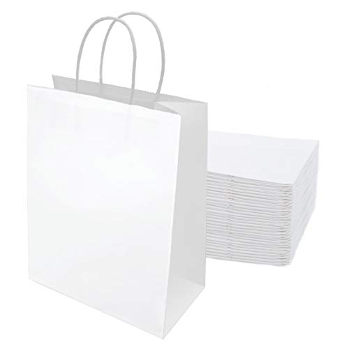 30 piezas Bolsas Papel 21 * 15 * 8CM,Bolsas de Papel Blanco,Bolsas de Papel con Asas,Bolsas Papel Kraft,Bolsas Regalo(Espesar 130gsm)