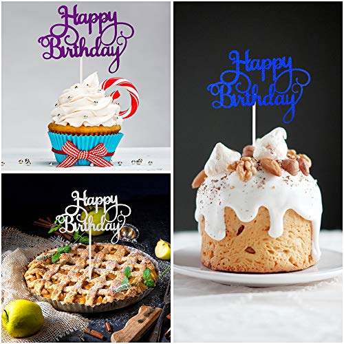 30 piezas Cake Topper Happy Birthday Cake Decorations Tarjeta de brillo personalizada Tarjeta de pastel de fiesta de cumpleaños Decoración de pastel de brillo multicolor