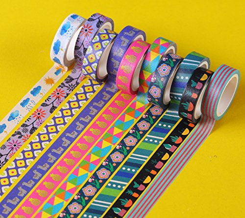 30 rollos de Washi Tape Set - 10 mm de ancho, diseño de estilo de flores de colores, cinta adhesiva decorativa para DIY Craft Scrapbooking envoltura de regalos