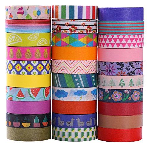 30 rollos de Washi Tape Set - 10 mm de ancho, diseño de estilo de flores de colores, cinta adhesiva decorativa para DIY Craft Scrapbooking envoltura de regalos