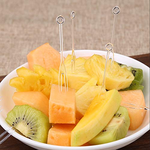 300 pinchos desechables para horquilla de fruta, 8 cm, hechos a mano, para fiesta, buffet, catering, comida 8 cm transparente