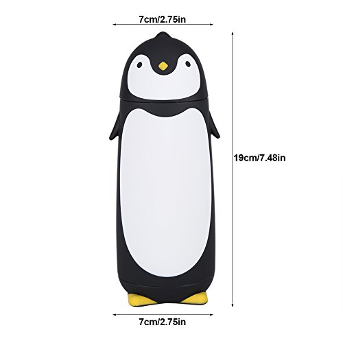 300ml Botella de Agua de Cristal Linda Pingüino Taza de Agua Para Viaje Taza de Capa Doble Para Niños(Negro)