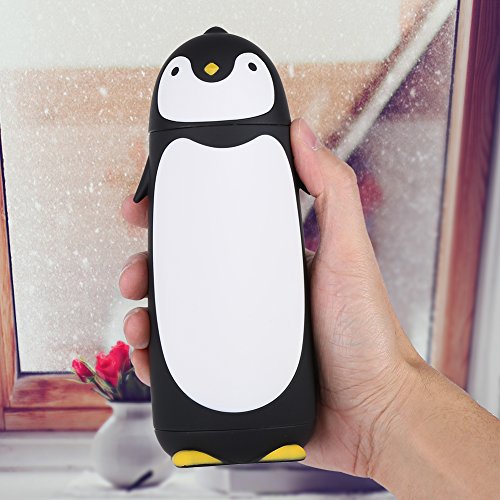 300ml Botella de Agua de Cristal Linda Pingüino Taza de Agua Para Viaje Taza de Capa Doble Para Niños(Negro)