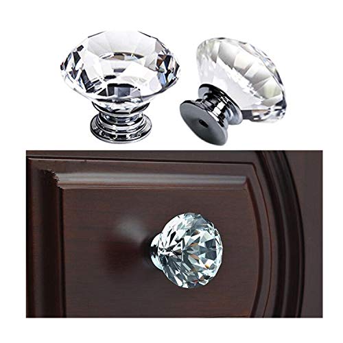 30mm Vintage Pomo de Cristal Diamante, NIAGUOJI 6 Piezas Pomos y Tiradores de Muebles, Pomos Comodas, Pomos de cristal acrílico transparente con corte de diamante