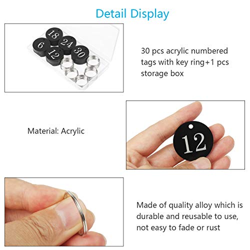 30PCS AirSMall Llaveros con Etiqueta Negro, Numeradas Llavero con Anillo,para Hoteles,Corporativo, Vestuario，Taquilla, Pub, Restaurante, Club Identificacar Numeradas Llavero Negro Circular（1-30）