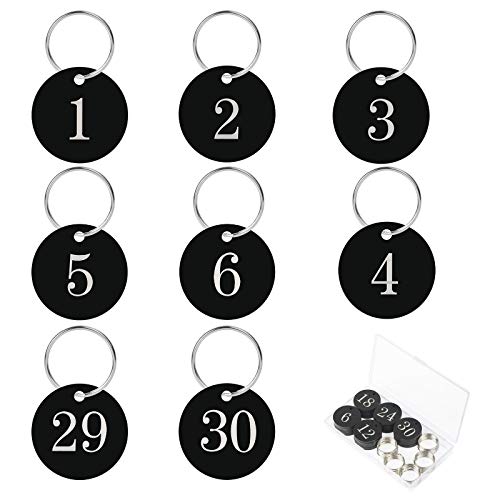 30PCS AirSMall Llaveros con Etiqueta Negro, Numeradas Llavero con Anillo,para Hoteles,Corporativo, Vestuario，Taquilla, Pub, Restaurante, Club Identificacar Numeradas Llavero Negro Circular（1-30）