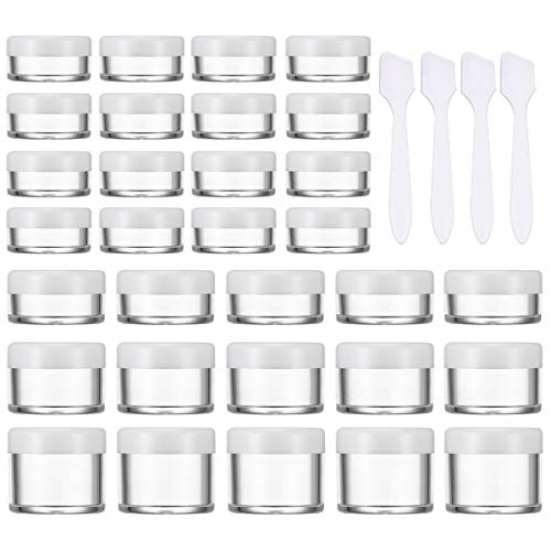 31 Piezas Tarros de Plástico Viaje Envases de Cosméticos Vacías con Tapas de Tornillo para Crema, Muestra, Polvo, Almacenamiento de Maquillaje (5g, 10g, 15g, 20g) Blanco