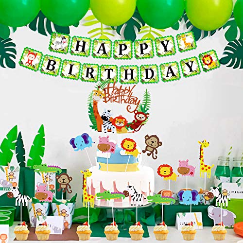 36 Piezas Animales Decoraciones Torta para Decorar la Tarta de Niños Cumpleaños, Feliz Cumpleaños Pastel Topper Tema Selva de Niños Fiesta, Cupcake Toppers Fuentes del Partido