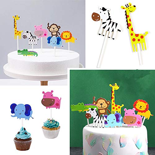 36 Piezas Cupcake Toppers Lindo Selva Temática Animales En Forma de Pastel Toppers,Animales Decoraciones Torta para Niños Ducha de Bebé Fiesta de Cumpleaños,Contiene 1 Happy Birthday Banner (a-36)