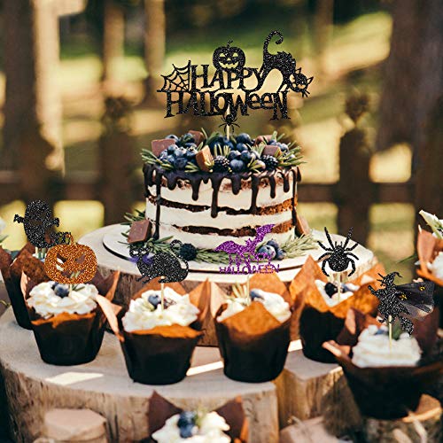 37 piezas de decoración para tarta de Halloween con forma de bruja fantasma murciélago, calabaza, araña, gato, negro, magdalenas, decoración para fiestas de Halloween