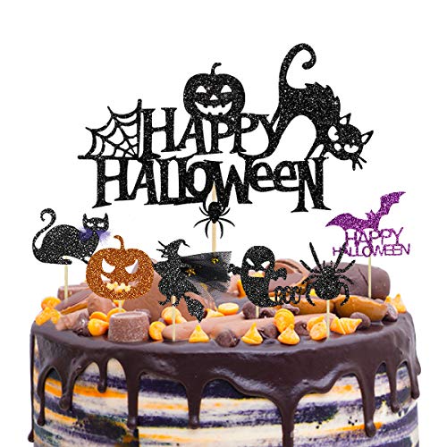 37 piezas de decoración para tarta de Halloween con forma de bruja fantasma murciélago, calabaza, araña, gato, negro, magdalenas, decoración para fiestas de Halloween