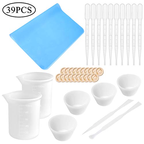 39 Pz Vasos Medidores de Silicona,Tazas de mezcla de silicona, Vasos de Mezcla de Resina Epoxi, Molde Silicona de Herramienta, Herramienta de Fabricación de Joyas de Silicona para Hacer DIY