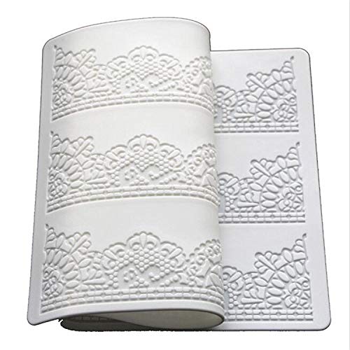 39.8x20cm Blanco Antiadherente Fondant Silicona Encaje Horneado Felpudo Estampado Floral Silicona Molde Almohadilla para Decoración de Tartas Pastelería Herramientas, Fuente de Horno Molde