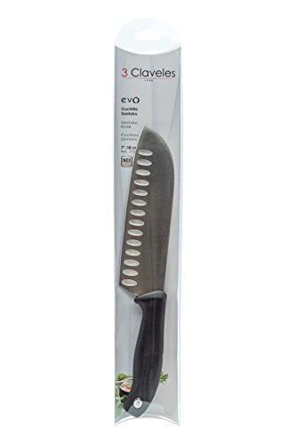 3Claveles Evo - Cuchillo Santoku alveolado, 18 cm, 7 pulgadas