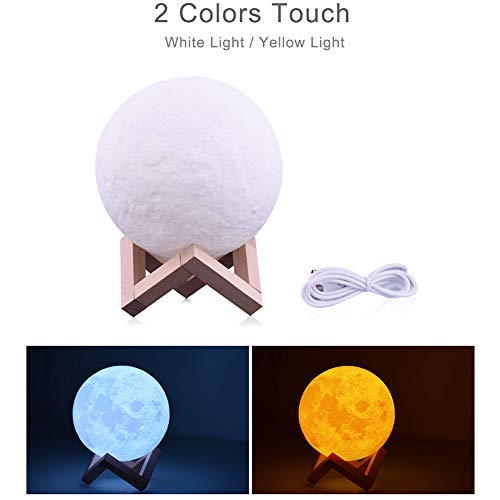 3D Lámpara Mágica de la Luna LED Lámpara de Noche Luna Llena Control Tactil Luces LED Regulables Carga Usb Lámpara De Mesa Regalo de los Niños Lámpara con Base Blanco/Blanco Cálido Iluminación (8cm)