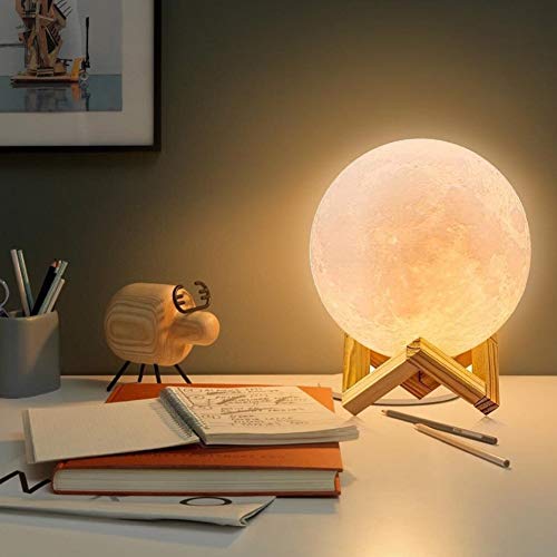 3D Lámpara Mágica de la Luna LED Lámpara de Noche Luna Llena Control Tactil Luces LED Regulables Carga Usb Lámpara De Mesa Regalo de los Niños Lámpara con Base Blanco/Blanco Cálido Iluminación (8cm)