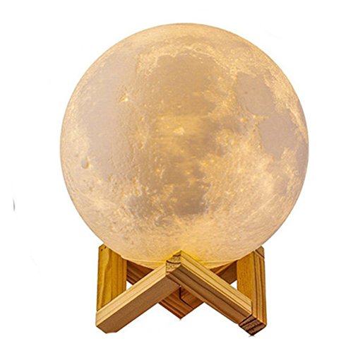 3D Lámpara Mágica de la Luna LED Lámpara de Noche Luna Llena Control Tactil Luces LED Regulables Carga Usb Lámpara De Mesa Regalo de los Niños Lámpara con Base Blanco/Blanco Cálido Iluminación (8cm)