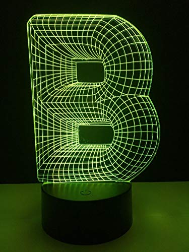 3D Lámpara óptico Illusions LED Lámpara De Mesa Letra B Luces De Noche Para Niños Decoración Tabla Lámpara de Escritorio 7 Colores Cambio de Botón Táctil y Cable USB