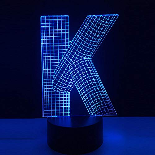 3D Lámpara óptico Illusions LED Lámpara De Mesa Letra K Luces De Noche Para Niños Decoración Tabla Lámpara de Escritorio 7 Colores Cambio de Botón Táctil y Cable USB