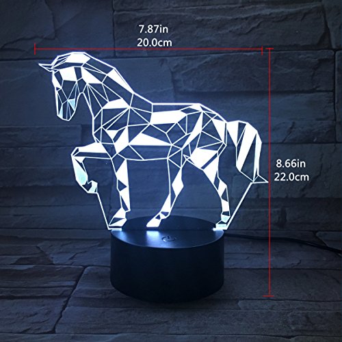 3D Lámpara óptico Illusions Luz Nocturna, EASEHOME LED Lámpara de Mesa Luces de Noche para Niños Decoración Tabla Lámpara de Escritorio 7 Colores Cambio de Botón Táctil y Cable USB, Caballo