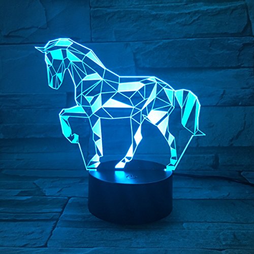 3D Lámpara óptico Illusions Luz Nocturna, EASEHOME LED Lámpara de Mesa Luces de Noche para Niños Decoración Tabla Lámpara de Escritorio 7 Colores Cambio de Botón Táctil y Cable USB, Caballo