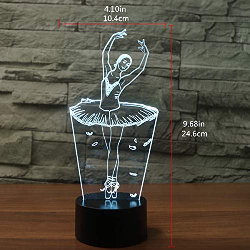 3D Lámpara óptico Illusions Luz Nocturna, EASEHOME LED Lámpara de Mesa Luces de Noche para Niños Decoración Tabla Lámpara de Escritorio 7 Colores Cambio de Botón Táctil y Cable USB, Bailarín