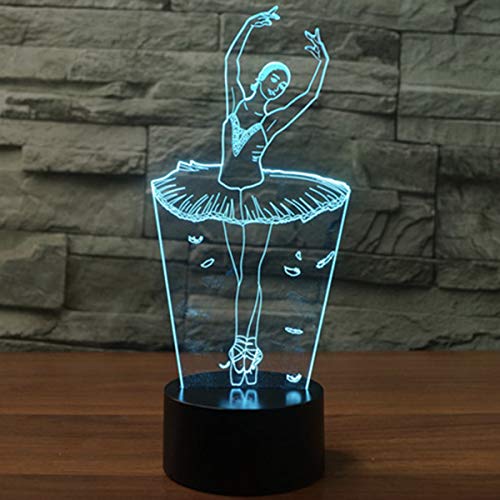 3D Lámpara óptico Illusions Luz Nocturna, EASEHOME LED Lámpara de Mesa Luces de Noche para Niños Decoración Tabla Lámpara de Escritorio 7 Colores Cambio de Botón Táctil y Cable USB, Bailarín