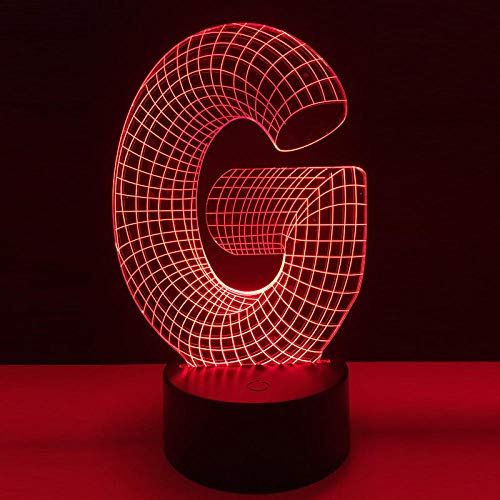 3D Luz De La Noche LED Lámpara de Letra G 7 Colores Cambiando Con El Botón De Tacto Inteligente Iluminación Decoración Dormir Lámpara, Regalos Perfectos para Niños Navidad