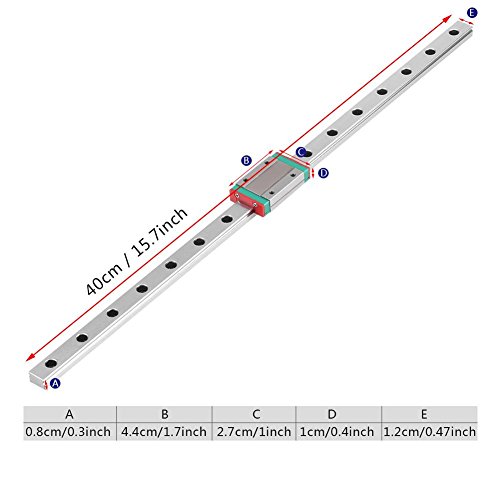 3D Máquina CNC 250/300/400/500/550 mm Guía de Carril Lineal Diapositivas de Deslizamiento Lineal Riel con Carro de Bloqueo para Impresora (400mm)