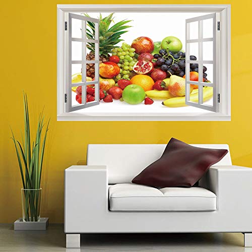 3D Pegatina de Pared Ventana Vista Fruta Arte Mural Vinilo PVC Adhesivo de Pared Calcomanías para Sala de estar Dormitorio Hogar Decoración 60x90 cm