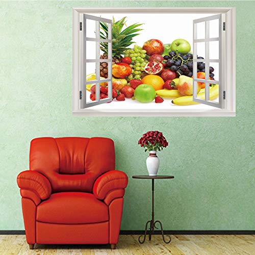 3D Pegatina de Pared Ventana Vista Fruta Arte Mural Vinilo PVC Adhesivo de Pared Calcomanías para Sala de estar Dormitorio Hogar Decoración 60x90 cm