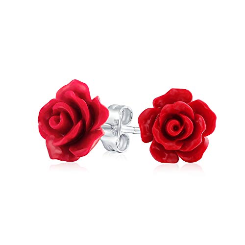 3D Quiso Pendiente De Boton Flor Rosa Roja Para La Mujer, Para La Madre Adolescente Post Chapados En Plata.