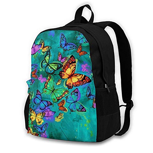 3d Rainbow Mariposas En Turquesa Casual Mochila Daypacks Bookbag Para Mujeres Hombres Niños