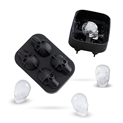 3D Stereo - Bandeja para cubitos de hielo, 4 huecos, bandeja de grado alimenticio, moldes de calaveras para whisky, cócteles, helados de dulces y chocolate talla única negro