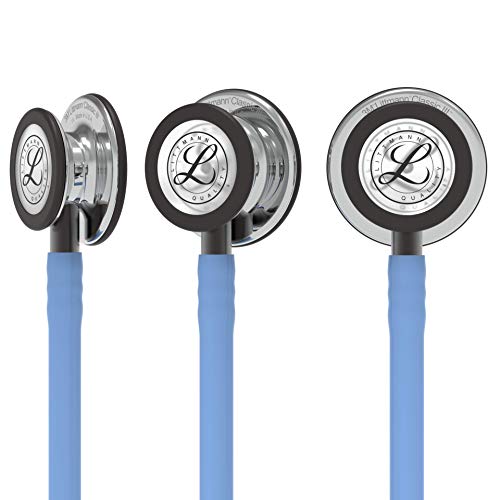 3M Littmann Classic III - Fonendoscopio para monitorización, campana de acabado en espejo, tubo azul cielo y vástago y auricular color gris humo, 68.5 cm, 5959