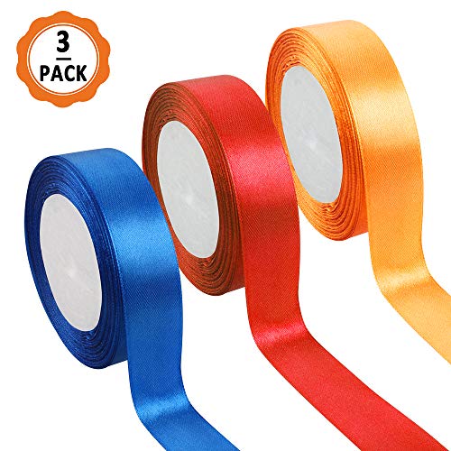 3pcs Cinta Regalo Colores Cintas Navidad, 22m x 2.5cm Cintas de Colores Tela Cinta de Regalo Ancha de Poliéster para Embalaje Decoración del Hogar de Regalo Cajas Flores Boda (naranja, azul, rojo)