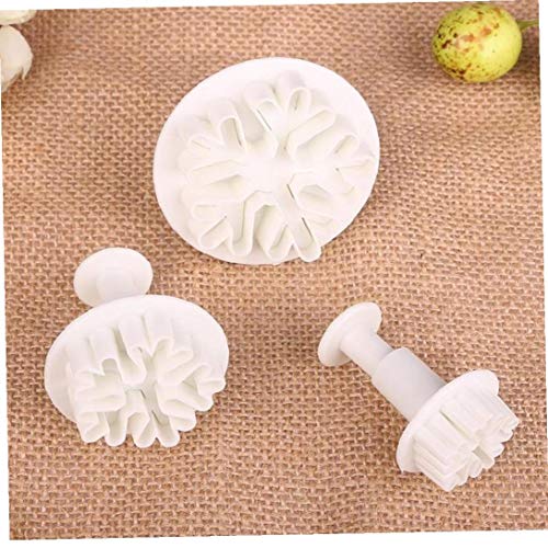 3pcs Del Copo De Nieve Cortadores De La Galleta De La Torta Decoración Comestible De La Pasta De Azúcar De Grabación En Relieve De La Herramienta De Estampación Del Copo De Nieve Del Émbolo Hornada De