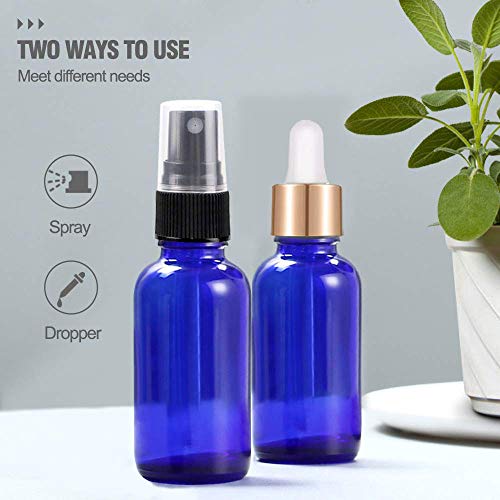 3Pcs Frasco Cuentagotas Cristal con Spray , 30ml Azul Botellas Goteros Cuentagotas con Pipeta Cuentagotas Cristal Para Aceite Esencial, Masaje,Fragancia, Aromaterapia, Laboratorio, E-Líquidos