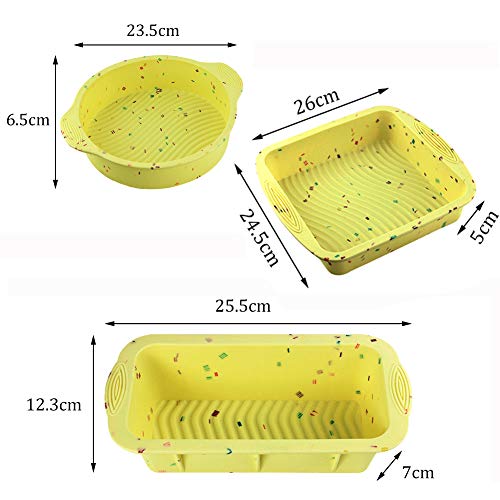 3Pcs Moldes de la Torta de Silicona para hornear(forma redonda, Rectangular) - Antiadherente Redondo Moldes de Silicone para para Tartas Pan Repostería Bizcocho,Pizza