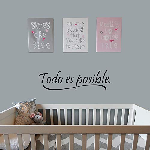 3pcs Pegatinas Citas Inspiradoras Pared Español Vinilos Frases Motivadoras Letras Stickers Adhesivos Negro Decorativos Habitación Dormitorio Salón Oficina Todo es posible