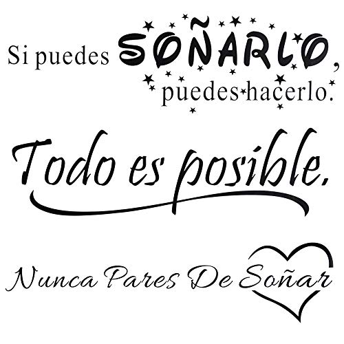 3pcs Pegatinas Citas Inspiradoras Pared Español Vinilos Frases Motivadoras Letras Stickers Adhesivos Negro Decorativos Habitación Dormitorio Salón Oficina Todo es posible