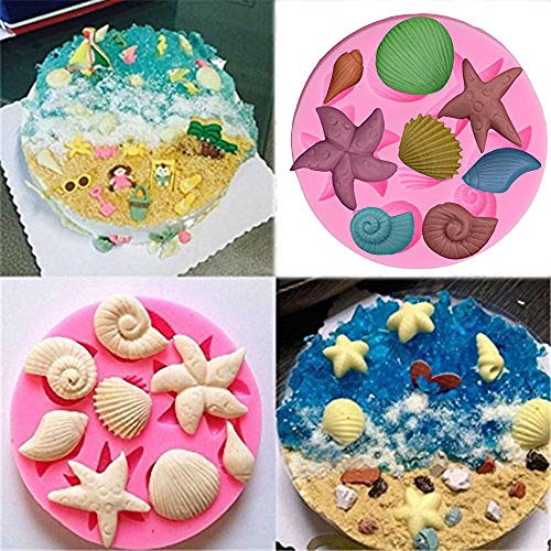 3PCS Seashell y Sea Animal Moldes de Silicona Moldes Herramientas Hechas A Mano Caramelo de Chocolate Fondant Cake Decoration Fondant Mold Silicone Baking Cake Chocolate Molds Rosa