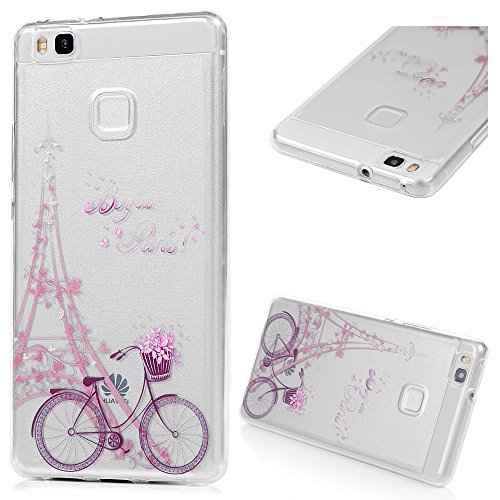 3x Funda Huawei P9 Lite, Carcasa Silicona Gel Case Ultra Delgado TPU Goma Flexible Cover para Huawei P9 Lite - Chica + Bici + Diente De León