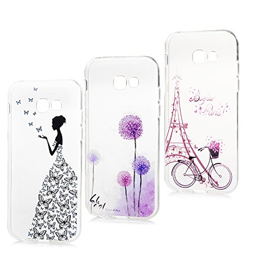 3x Funda para Samsung Galaxy A5(2017), Carcasa Silicona Gel Case Ultra Delgado TPU Goma Flexible Cover para Samsung Galaxy A5(2017) - Chica + Bici + Diente De León