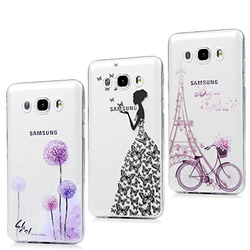 3X Funda para Samsung Galaxy J5(2016), J510 Carcasa Silicona Gel Case Ultra Delgado TPU Goma Flexible Cover para Samsung Galaxy J5(2016)/J510 - Chica + Bici + Diente De León