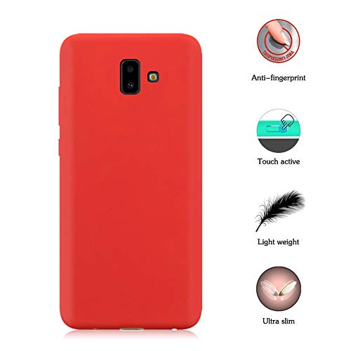 3X Funda para Samsung Galaxy J6 Plus, Ultra Delgado Color Silicona Carcasa Premium Suave Flexible TPU Gel Bumper Protectora Caso Anti-Rasguños Anti-Choque - Rosa, Púrpura, Rojo